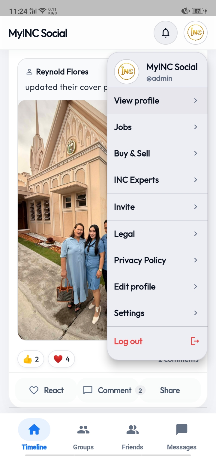 MyINC Social navigation menu