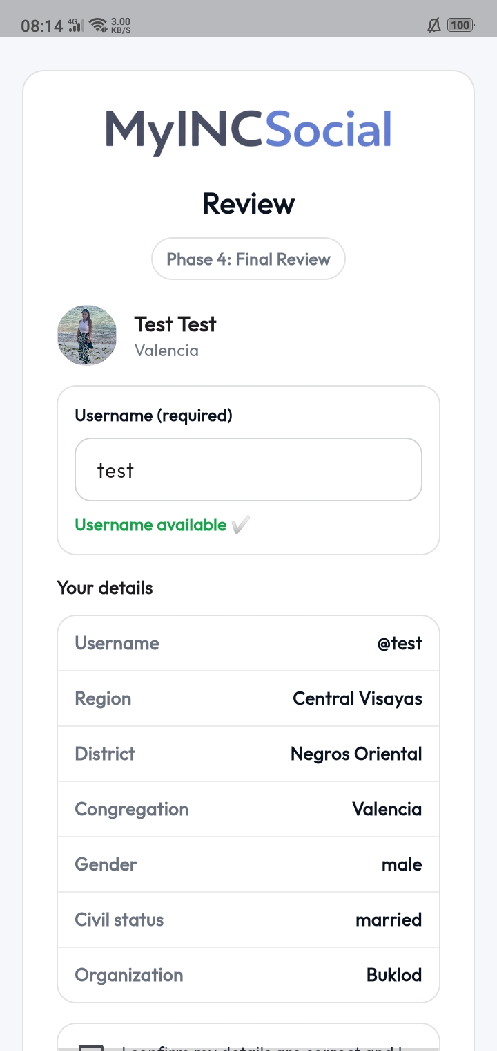 MyINC Social onboarding step 4 - username