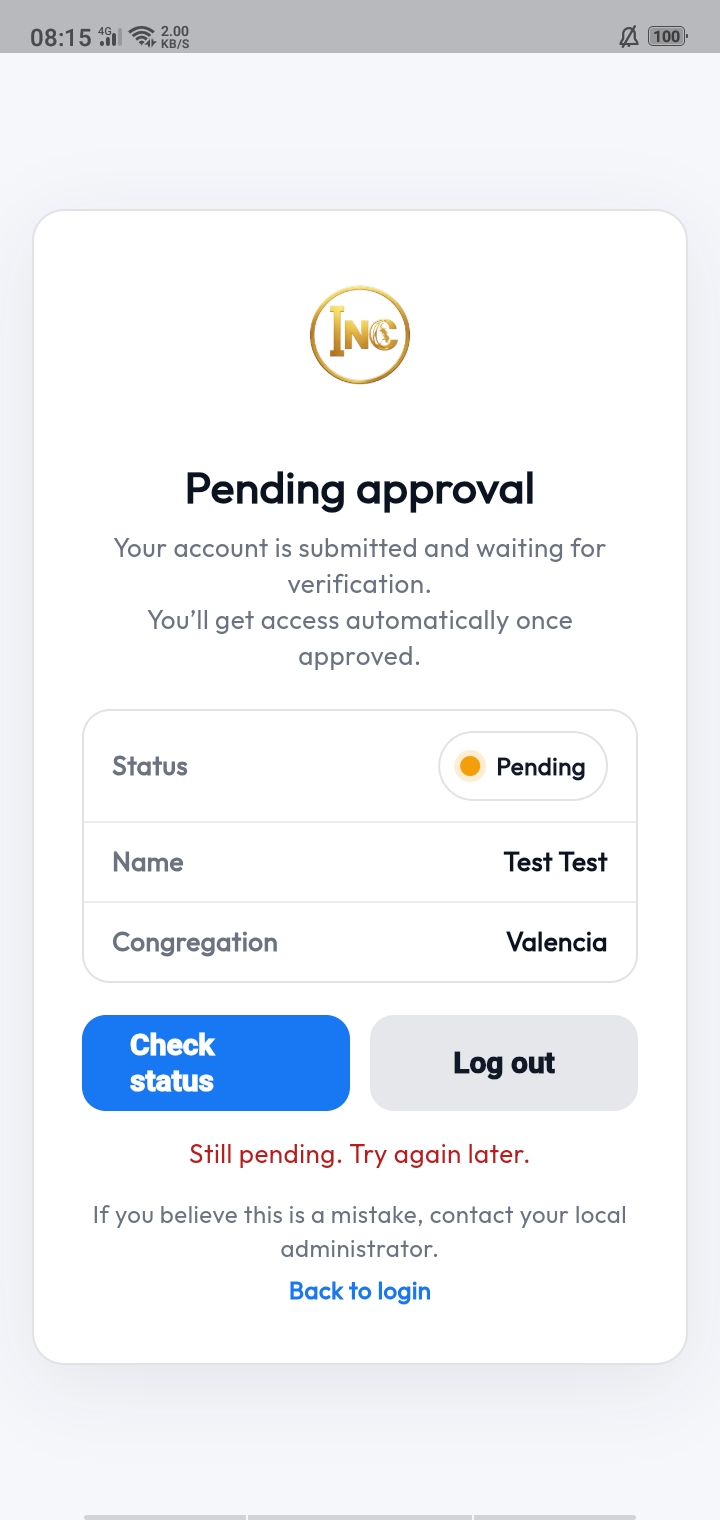 MyINC Social pending approval screen
